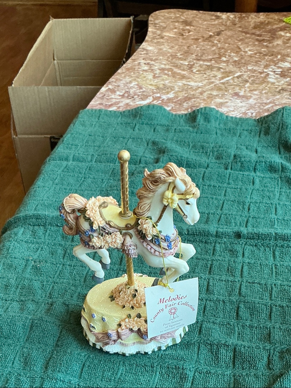 Melodies Carousel Horse Music Box in Cream with Gold Accents